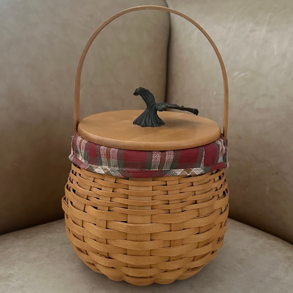 Longaberger 2001 Pumpkin Patch Basket with Lid & Bread Basket Orchard Park Plaid - Picture 2 of 16